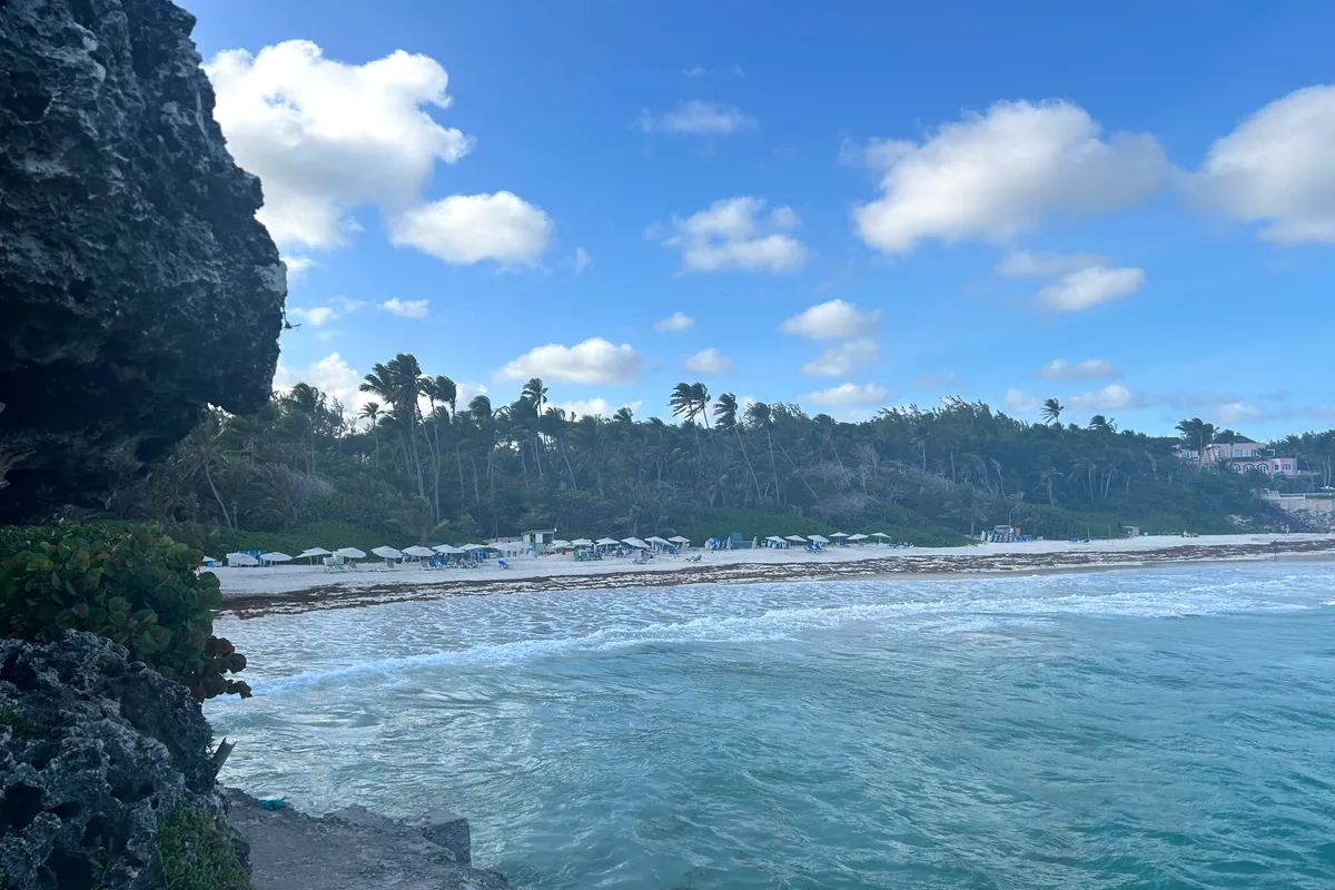 The beach below the cliffs at Crane on the south-east coast of Barbados
