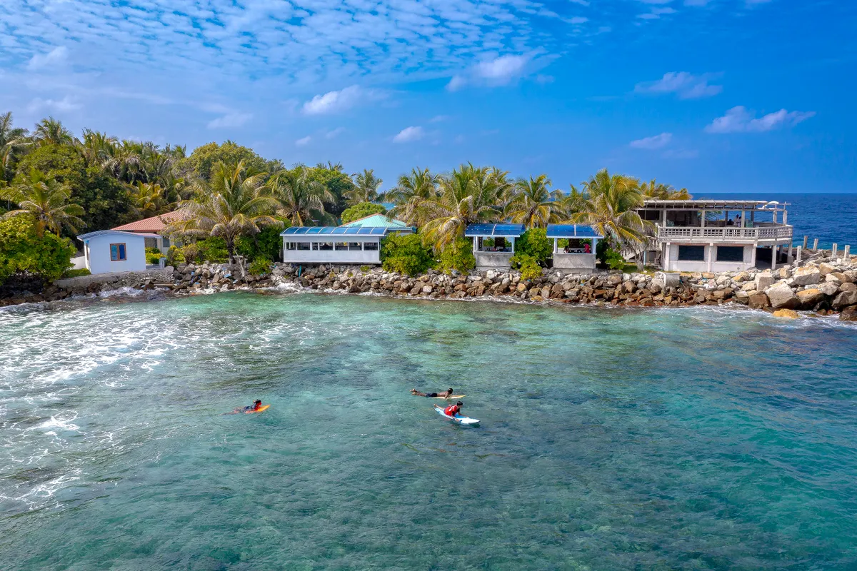 The surf area by the harbour at Fuvahmulah, Maldives
