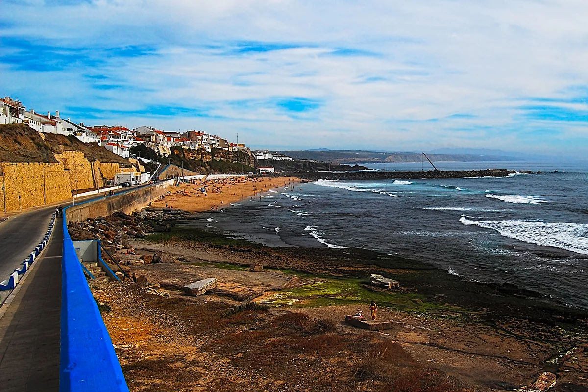 Ericeira's whitewashed town above Praia do Algodio and the rocky Atlantic shore