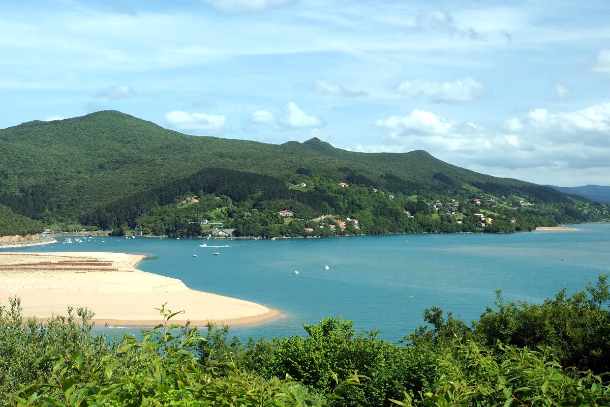 The Mundaka river mouth and sandbars of the Urdaibai estuary