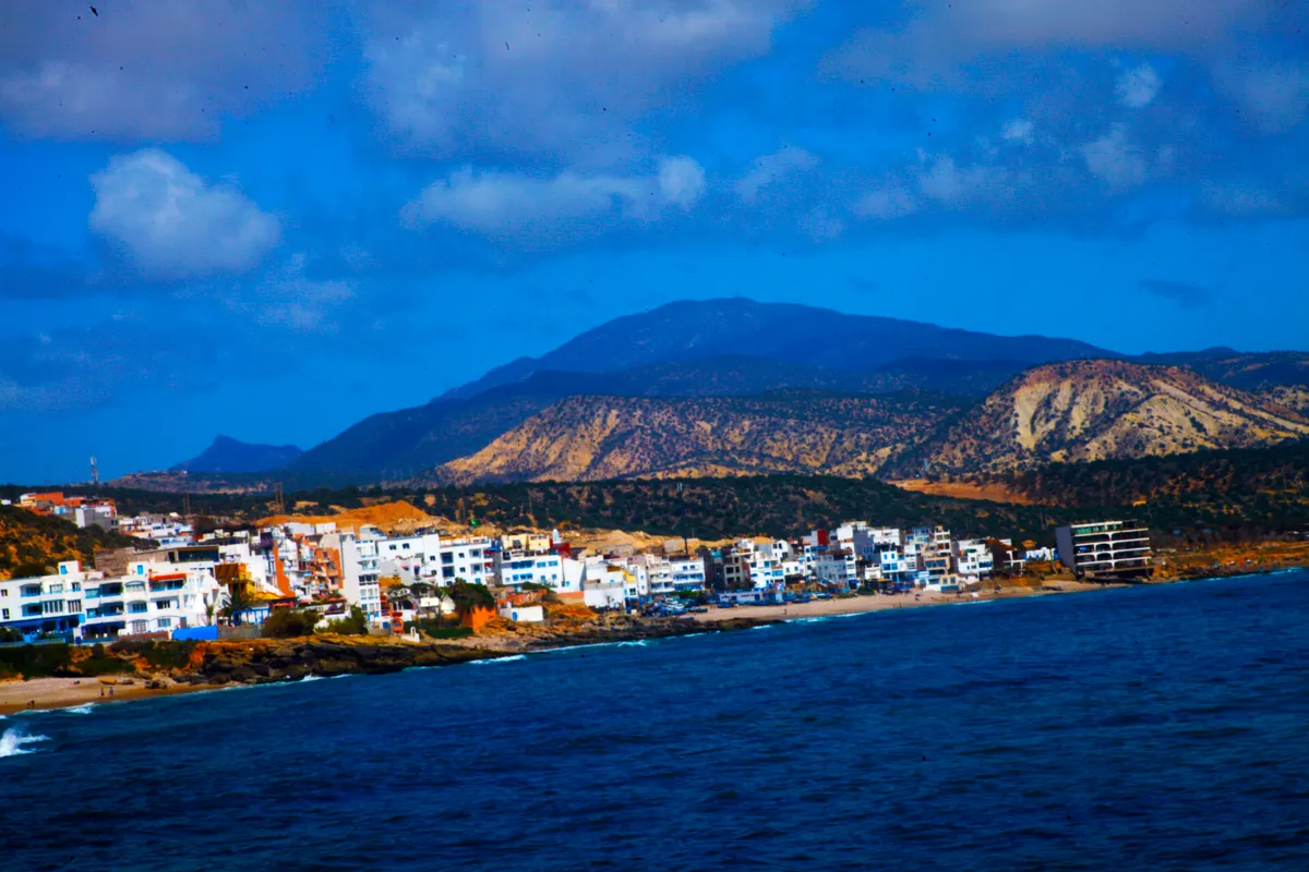 Taghazout village and bay beneath the Atlas foothills